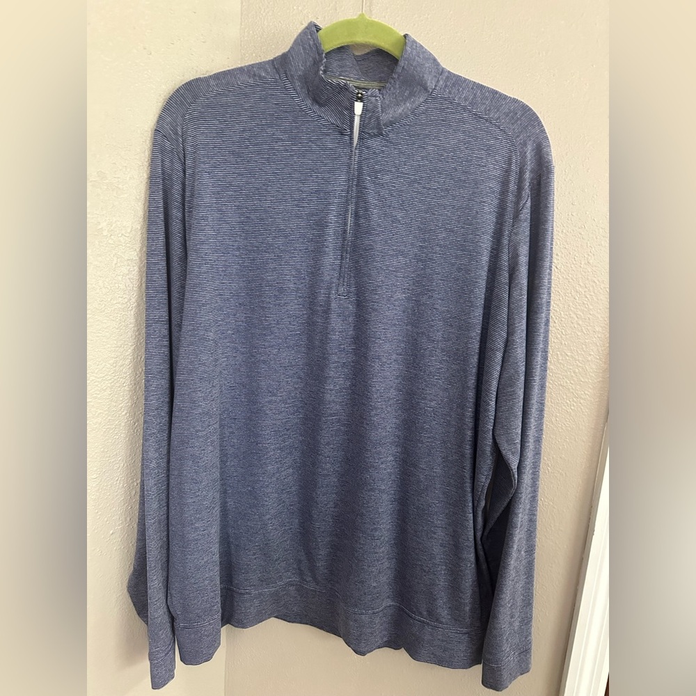 johnnie-O Navy Striped Quarter-Zip Pullover